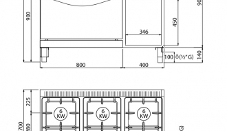 Kaasuliesi 6 poltinta 33,5kW + uuni 7,8kW