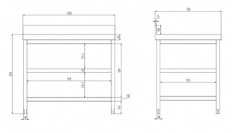 RST work surface with shelves + rear edge 1200mm