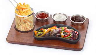 (6 Stück) Fajita Servierset - 6-teilig - Gusseisenpfanne in Kidneyform
