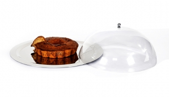 (4 Stück) Edelstahl Serviertablett mit transparenter Cloche - Ø 50 cm - poliert