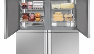 Kühlschrank - 1,4 x 0,81 m - mit 4 Edelstahlhalbtüren