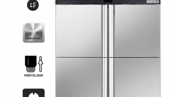 Kühlschrank - 1,4 x 0,81 m - mit 4 Edelstahlhalbtüren