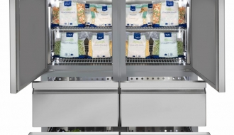 Tiefkühlschrank - 1,4 x 0,81 m - mit 2 Edelstahlhalbtüren