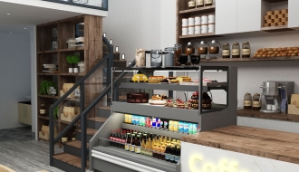 Sales counter / refrigerated counter - 1.32 x 0.93 m - with cash desk - 0.8 x 0.93 m