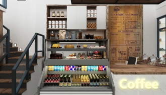 Sales counter / refrigerated counter - 1.32 x 0.93 m - with cash desk - 0.8 x 0.93 m