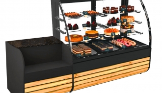 Kuchenvitrine - 1,84 x 0,82 m - mit 3 Glasablagen - inkl. Kassentisch - 1,1 m