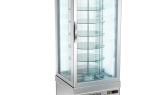 Panoramic display cabinet (for cheese) with 7 rotating glass shelves