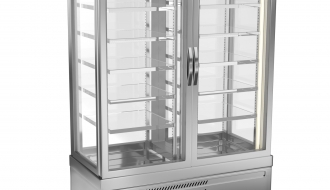 Panoramic display cabinet with 10 shelf trays