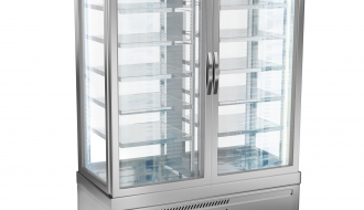 Panoramic display cabinet with 10 shelf trays