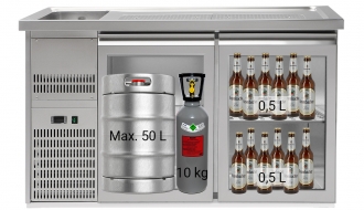 Beer counter 1.5 x 0.7 m - with 2 glass doors