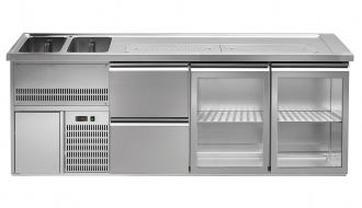 Beer counter 2.5 x 0.7 m - with 2 glass doors and 2 drawers 1/2 + 1/2