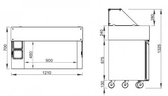 Ettevalmistuslaud - 1,21 x 0,7 m - 4 sahtliga 1/2 - sh digitaalne kontaktgrill
