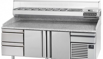 Pizza preparation refrigerated (EN) - with 2 doors and 2 neutral drawers 1/2, granite top