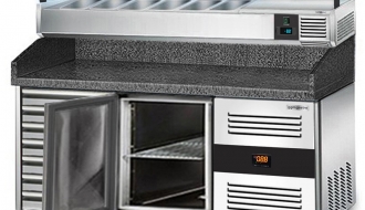 Refrigerated pizza table PREMIUM 1,5 x 0,8 m - with 1 door and 7 neutral drawers