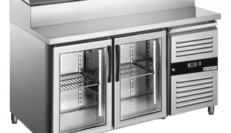 Zubereitungstisch PREMIUM - 1,4 x 0,7 m - mit 2 Glastüren