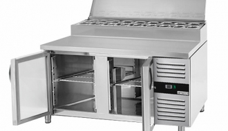 Zubereitungstisch PREMIUM - 1,4 x 0,7 m - mit 2 Glastüren