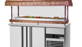 Holzkohle Kupfergrill mit Kühltisch & Glas | Holzkohlegrill mit Kühltisch - 1,4 x 0,7 m