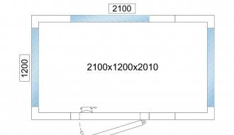 Kühlzelle - 2,1 x 1,2 m - Höhe: 2,01 m - 3,7 m³ - mit 3 Glasseiten