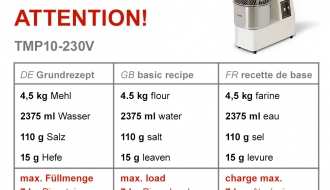 Dough kneading machine 10 liters / 7 kg - 230 Volt