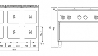 Electric cooker with 6 square plates (21 kW)