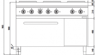 Electric stove with 6 angular plates (21 kW) + electric oven - static (7.5 kW)