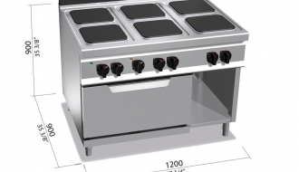 Electric stove with 6 angular plates (21 kW) + electric oven - static (7.5 kW)