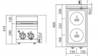 Electric cooker 2xplates round (4 kW)