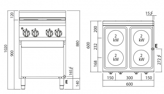Electric cooker 4xplates round (8 kW)