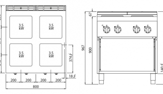 Electric cooker with 4 square plates (14 kW)