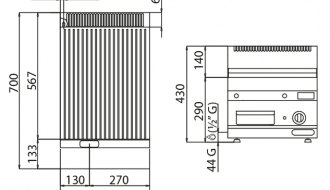 Gas frying plate - grooved (6,9 kW)