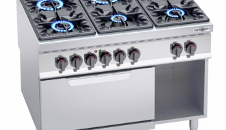 Gas stove with 6 burners (53,5 kW) + Electric oven - static (7,5 kW)