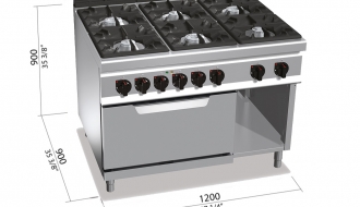 Gas stove with 6 burners (53,5 kW) + Electric oven - static (7,5 kW)