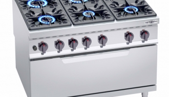 Gas stove 6xburner (53,5 kW) + Gas oven (12 kW)