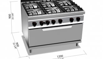 Gas stove 6xburner (53,5 kW) + Gas oven (12 kW)