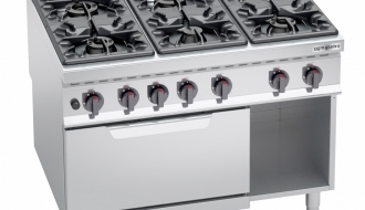 Gas stove with 6 burner (53,5 kW) + Gas oven (7,8 kW)