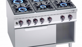 Gas stove with 6 burner (53,5 kW) + Gas oven (7,8 kW)