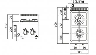 Gas stove 2x burners (6.2 kW)