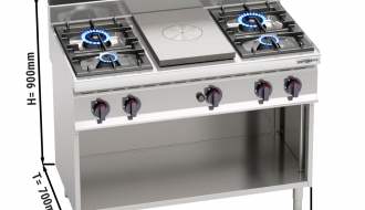 Simmer plate + gas stove with 4 burners (28 kW)
