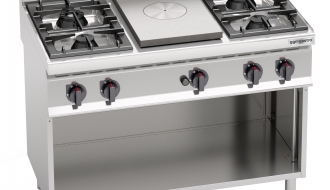 Simmer plate + gas stove with 4 burners (28 kW)