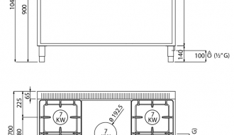 Simmer plate + gas stove with 4 burners (28 kW)